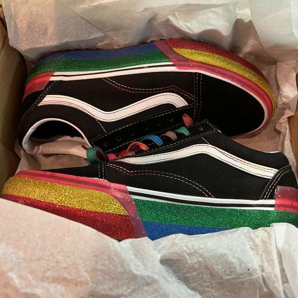 Pride VANS Old Skool Stacked Glitter Black Rainbow Sneakers VN0A4U15WW1 - Picture 8 of 8